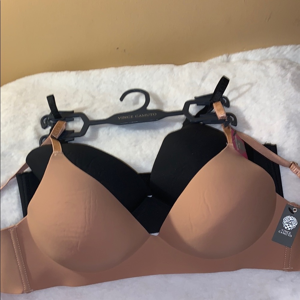 🦜 VINCE CAMUTO Set 2 Wire Free Bras in Black & Tan NWT 34C - Picture 12 of 14